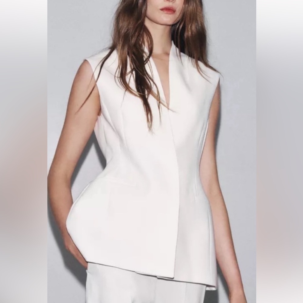 Zara NWT ZW COLLECTION padded cinch waist overlapped sleeveless blazer vest